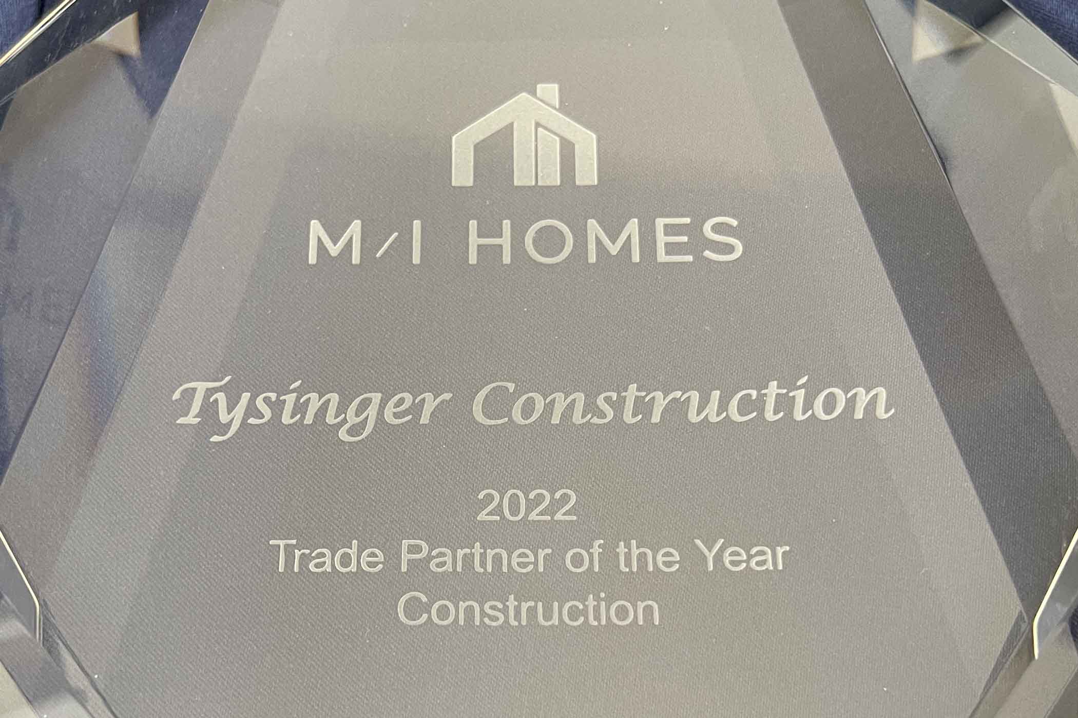 M/I Homes Partner of the Year trophy